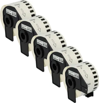Produktbild von vhbw 5x Rolle mit Halter 50mm x 30,48m (1 Etikette) kompatibel mit Brother PT QL-1050, QL1050N, QL-1060NX, QL-1060, QL1060N Drucker - Premium Weiß