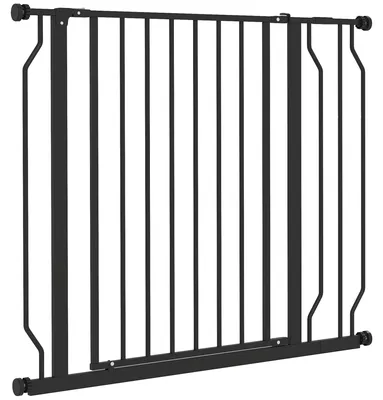 Image de Grille de protection pour animaux de compagnie, barrière de sécurité pour chiens, fixation par pince, barrière pour escaliers, acier/ABS, noir. | Jusqu'à 3,6 kg | 76 cm de hauteur | 75–95 cm de largeur