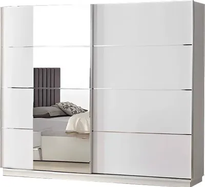 Produktbild von Schlafzimmerschrank Kleiderschrank Schrank Holzschrank Spiegel Weiß