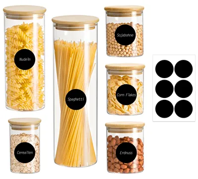Produktbild von Ribelli Vorratsdosen Glas mit Deckel 6 Stück Set - 300 ml (3 Stück), 500 ml, 100