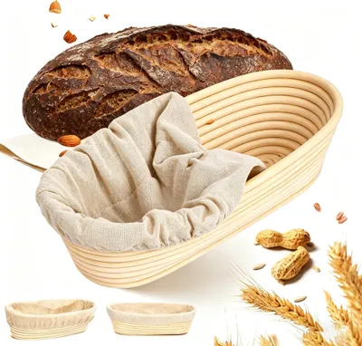 Rotan Gärkorb oval 28×14 cm mit Leineneinlage