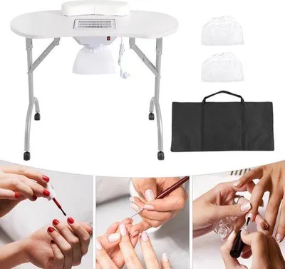Zdjęcie produktu dla Stół do manicure, składany - 90 x 40 x 72,5 cm - wykonany z MDF i żelaza - z odkurzaczem - biały