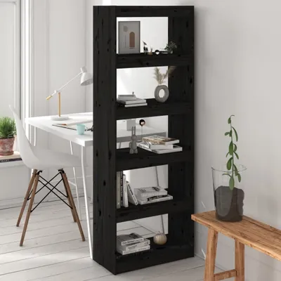Produktbild von The Living Store Bücherregal/Raumteiler Schwarz 60x30x167,5 cm Massivholz Kiefer