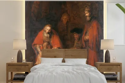 Produktbild von MuchoWow® Fototapete für Wohnzimmer oder Schlafzimmer Wandtapete Vinyl Motivtapete Die Rückkehr des verlorenen Sohnes - Rembrandt van Rijn - 240x240 cm - Schlafzimmer-Tapete