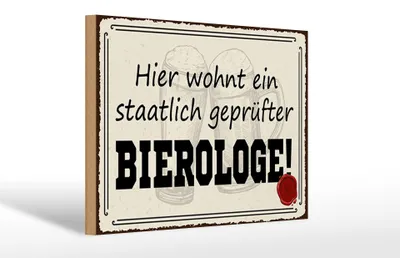 Produktbild von Holzschild Spruch 30x20cm Bier hier wohnt Bierologe