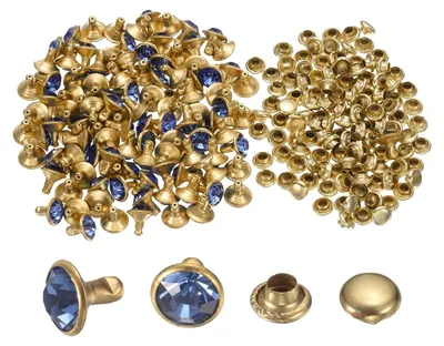 Productafbeelding van Holnieten - 8 mm diameter - voor leerbewerking - Lichtblauw en goud - 100 stuks