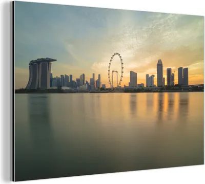 Obrázok produktu pre Nástenná dekorácia Kovový kovový obraz Wall Art 30x20cm Panoráma Singapuru Muchowow Hliníkové obrazy