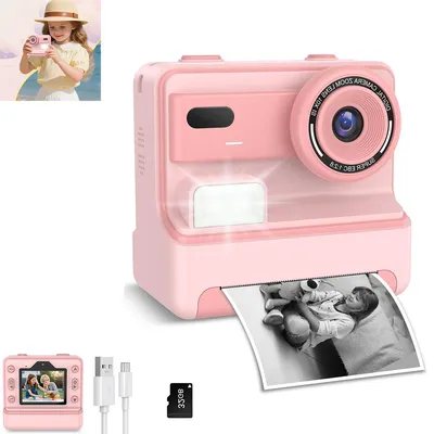 Produktbild von Sofortbildkamera, Kinderkamera mit 32GB Karte & 3 Rollen Druckpapier, Sofortbildkamera Kinder mit Farbigen Stiften & Lustige Accessoires