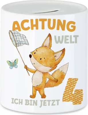 Produktbild von Achtung Welt Ich Bin Jetzt Vier Spardose 4. Geburtstag 4 Jahre Schmetterling Geburtstagskind Alles Gute
