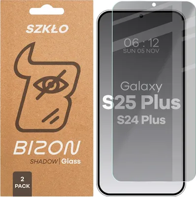 Produktbild von Gehärtetes Glas mit Privatschutzfilter für Galaxy S25 Plus / S24 Plus, Bizon Glass Clear Shadow Duo, getönt, 2 Stück