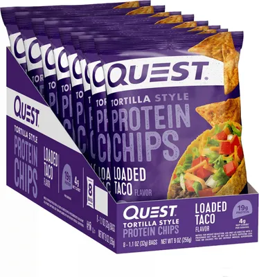 Produktbild von Quest Nutrition Protein Tortilla Chips (8x32g) Loaded Taco - Funktionelle Lebensmittel - Eiweiß-Snacks