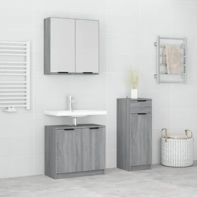 Produktbild von Maison Exclusive - 3-tlg. Badmöbel-Set Grau Sonoma Holzwerkstoff