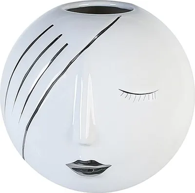 Produktbild von Gilde Gesichtsvase, Kugel, "Face", Gesichtsmotiv, Keramik, weiß, VE 2, H. 19 cm, D. 21 cm 56154 4001250561545