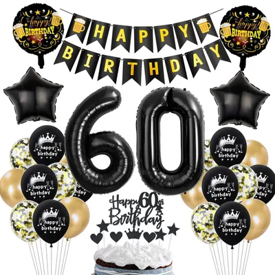2 Ballons Zahl 60 Schwarz, 60. Geburtstag Deko-Set