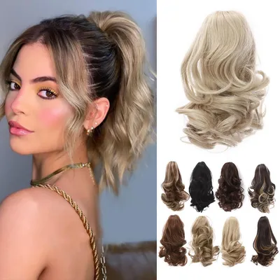 Produktbild von Clip Extensions Pferdeschwanz 30 cm Gewellt Blond Synthetisch für Frauen