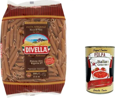 Produktbild von 5x Pasta Divella Penne ziti rigati integrale n.27 Vollkor italienisch Nudeln 500 g + Italian Gourmet polpa 400g