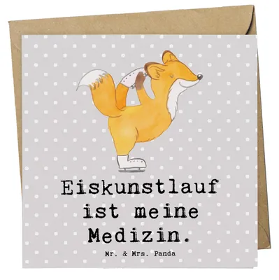 Produktbild von Mr. & Mrs. Panda Glückwunschkarte Fuchs Eiskunstläufer - Grau Pastell - Geschenk, Eiskunst, Grußkarte, faltkarte, doppelkarte, Klappkarte, anlasskarte, Eiskunstläuferin