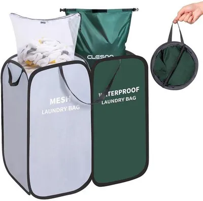 Image de Panier à linge Pop Up avec 2 compartiments - Durable et pliable - 1 pièce