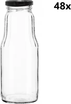 Obrázok produktu pre Fľaša na džús 300 ml FRUCT číra 48 ks vrátane čiernych uzáverov, počet kusov v balení: 48