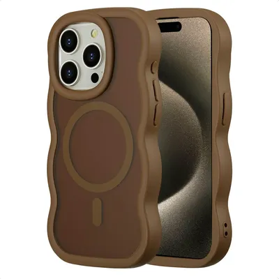 Image de Selencia Wavy Backcover met MagSafe pour Apple iPhone 15 Pro - Mocha Brown