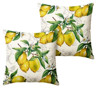 Produktbild von Zitronenblätter und Blumen Kissenbezug im 2er Set, 45x45 cm für den Frühling
