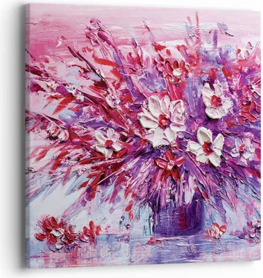 Produktbild von Bild auf Leinwand - Leinwandbild - Einteilig - Pastos Blumen Rosa - 40x40cm - Wand Bild - Wanddeko - Wandbilder - Leinwanddruck - Bilder - Wanddekoration - Leinwand bilder - Wandbild - AC40x40-4530