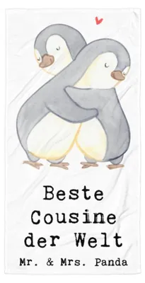 Produktbild von Mr. & Mrs. Panda Baumwollhandtuch Pinguin Beste Cousine der Welt - Weiß - Geschenk, Tochter von Tante, Verwandtschaft, Strandtuch, Duschtuch, Familie, Badehandtuch