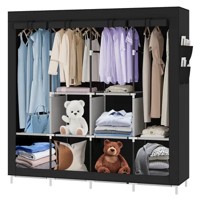 Produktbild von Stoffschrank Tragbarer Kleiderschrank mit Kleiderstangen & Ablagen 170x45x167cm Schwarz