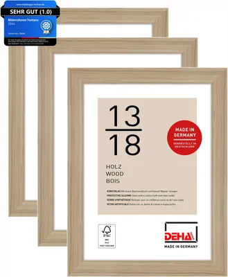 Produktbild von DEHA Design 3er SET Holz Portraitrahmen, Bilderrahmen Fontana, 13x18 cm, Eiche
