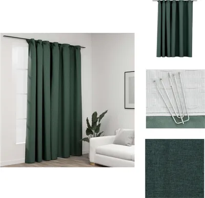 Obrázek produktu pro vidaXL Zatemňovací závěs s háčky lněný vzhled zelený 290x245 cm - Záclony a závěsy