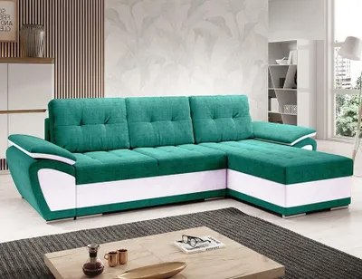 Produktbild von Easy4You ENZO Türkis/Weiß Ecksofa L-Form Rechts 268 x 97 x 157 cm mit Schlaffunktion und Stauraum - Schlafsofa mit Bettkasten - Moderne Wohnzimmermöbel – Stoff: SORO 86 + SOFT 17