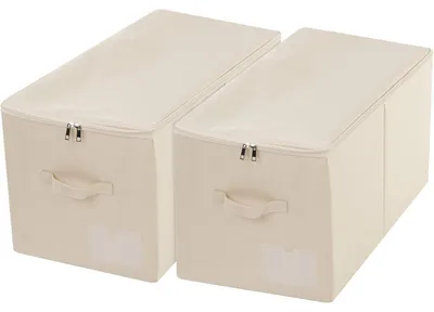 Productafbeelding van Opvouwbare opbergboxen, 2 stuks, met ritsdeksel, beige, 56x32x33 cm