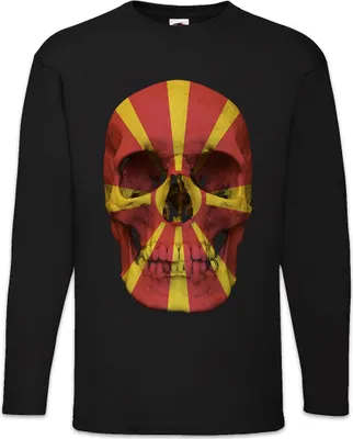 Produktbild von Urban Backwoods Classic Macedonia Skull Flag, Langarm T-Shirt, Farbe: Schwarz, Größe: S