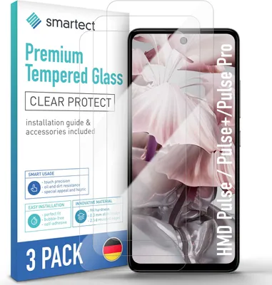 A product package for screen protectors for a smartphone, with a smartphone displaying a floral image shown behind it.