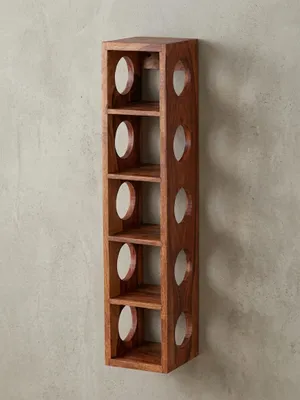 Produktbild von Weinregal MUMBAI Massiv-Holz Sheesham Flaschen-Regal Wandmontage für 5 Flaschen Holzregal modern mit Ablage 70 cm