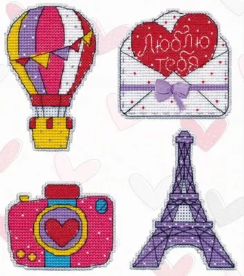 Produktbild von Kreuzstich-Stickerei-Set "Magnete. Reise nach Paris", Satz von 4 Stück 7x7cm