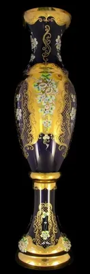 Produktbild von Casa Padrino Luxus Barock Glas Vase Blau / Mehrfarbig / Gold H. 110 cm - Prunkvolle handgefertigte & handbemalte Blumenvase - Barock Deko Accessoires