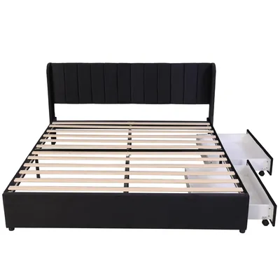 Produktbild von Flieks Polsterbett 180x200cm Doppelbett mit Lattenrost und 2 Schubladen, Stauraumbett Holzbett Funktionsbett Samt, ohne Matratze