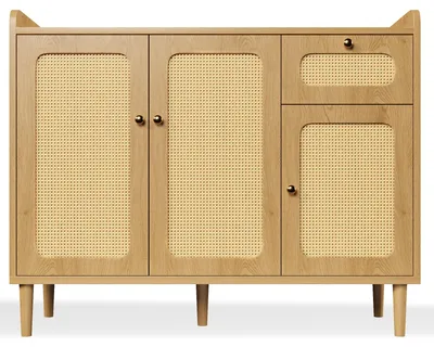 Image de Buffet effet chêne avec cannage 3 portes 1 tiroir 120x40x91cm