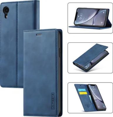 Obrázek produktu pro iPhone XR Kožené pouzdro s funkcí stojánku a držákem karet, peněženkový design pouzdro pro iPhone XR modré