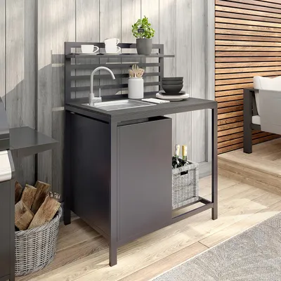 Produktbild von home24 Gartenspültisch - Aluminium / Kunststoff - Schwarz