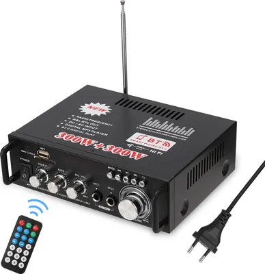 Obrázek produktu pro 12 V / 220 V mini 2kanálový HIFI audio stereofonní výkonový zesilovač s LCD displejem, BT a FM rádiem, přenosný pro auto i domácnost, 600 W, s dálkovým ovládáním