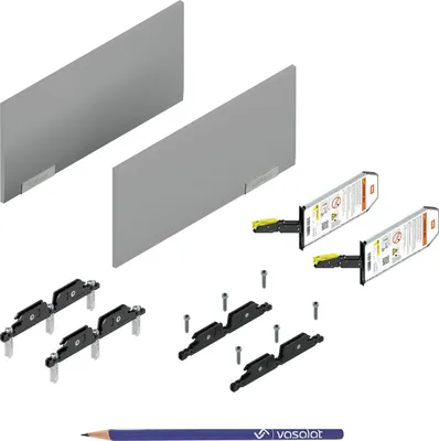 Produktbild von Blum Aventos HKi mit Blumotion teilintegriert, Kraftspeicher 24K2300 SET - Klappenbeschlag mit Montagezubehör und Abdeckkappen in Hellgrau + vasalat Bleistift, 5-teilig