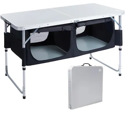 Productafbeelding van Opklapbare campingtafel, aluminium, 120x60 cm, met verstelbare hoogte, inclusief opbergruimte, belastbaar tot 50 kg