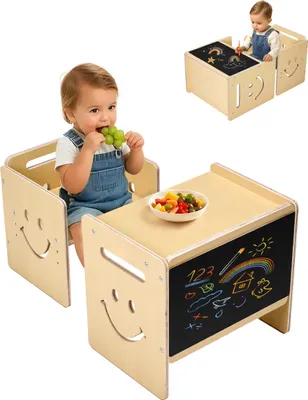 Zdjęcie produktu dla Zestaw stolików i krzeseł VEVOR Montessori (z tablicą) wykonany z drewna, odpowiedni dla dzieci w wieku 1-5 lat, z regulacją wysokości, odpowiedni dla dzieci do czytania, jedzenia i zabawy
