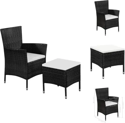 Produktbild von vidaXL Gartenstuhl und Hocker mit Polstern Poly Rattan Schwarz -  Gartenstühle
