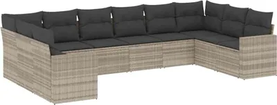 Produktbild von vidaXL 10-tlg. Garten-Sofagarnitur mit Kissen Hellgrau Poly Rattan