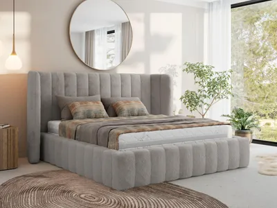 Produktbild von MKS Meble Premium Polsterbett GOLETTA CLASSIC mit Bettkasten & Stauraum 160 x 200 cm, Gasdruckfedern, Inkl. Lattenrost, Modernes Design Ehebett, Pocket Matratze - VIRE LUX - Hellgrau Plüsch