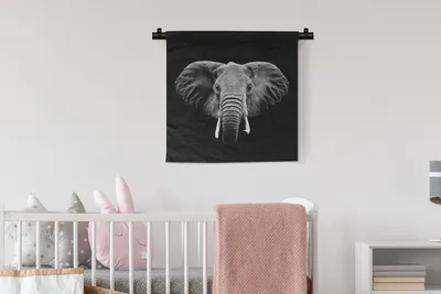 Produktbild von MuchoWow® Wandteppich Wandbehang Elefant - Tiere - Schwarz - Weiß 60x60 cm Tapisserie Dekoration Wandtuch - Dekorationen - Wand Decke