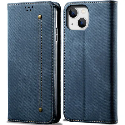 Obrázek produktu pro Pouzdro pro iPhone 15, Kožené Peněženkové Pouzdro s Magnetickým Uzavíráním a Stojánkem modré
